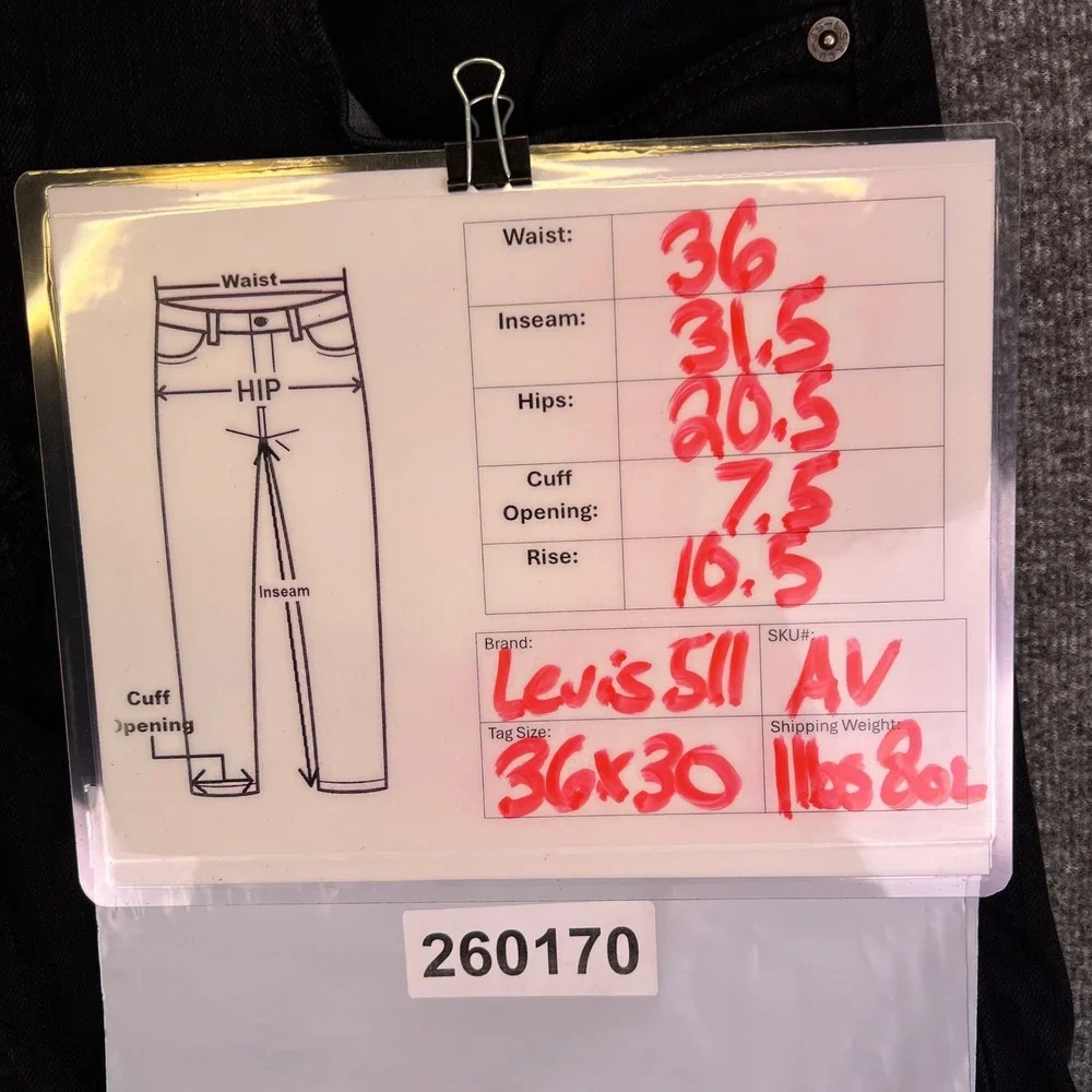 Levis 511 Jeans Mens 36x30 Black Grunge Skinny Casual‎ Slim Stretch Denim Retro